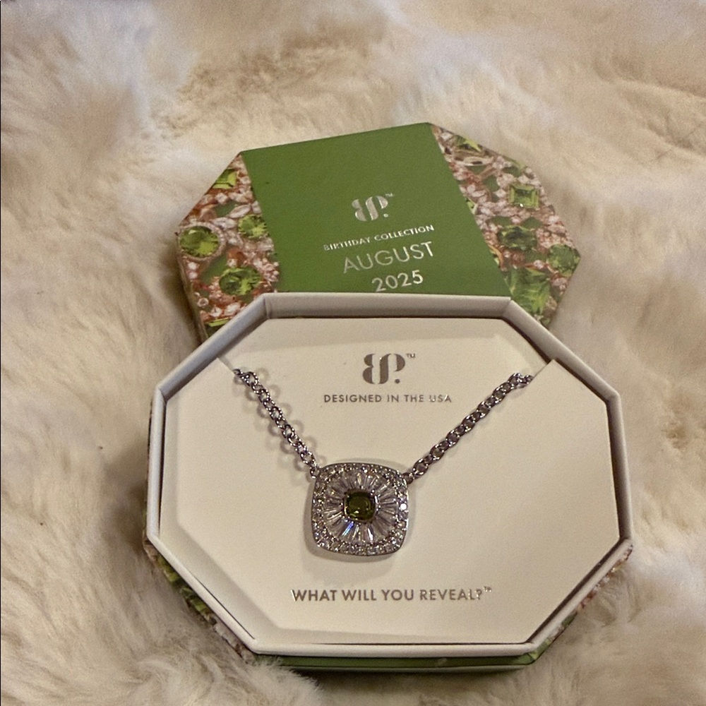 August 2025 Green Stone Silver Halo Necklace by Bomb Party